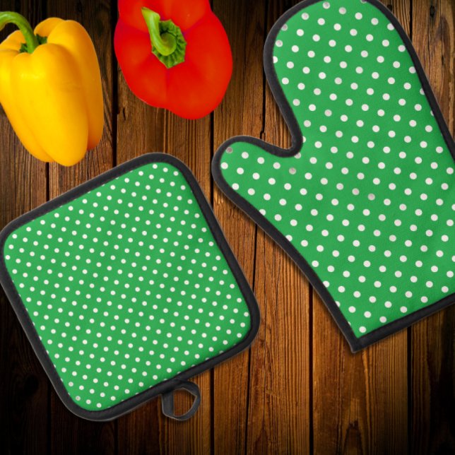 Green Polka Dot Ofenhandschuh & Topflappen-Set (Von Creator hochgeladen)