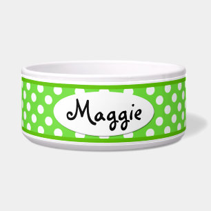 Green Polka Dot Personalisierte Keramik Dog Bowl Napf