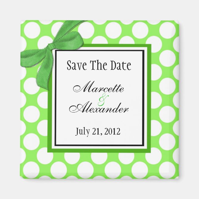 Green Polka Dot Wedding speichern das Datum Magnet (Vorne)
