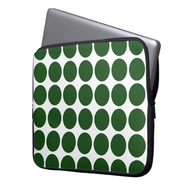 Green Polka Dots on White Laptopschutzhülle (Vorderseite Links)