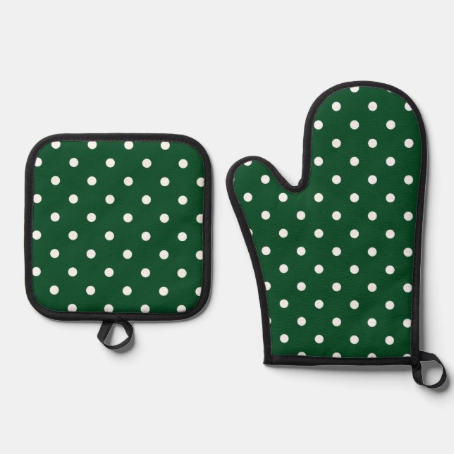 Green Polka Dots Oven Mitt & Pot Holder Set (Vorderseite)