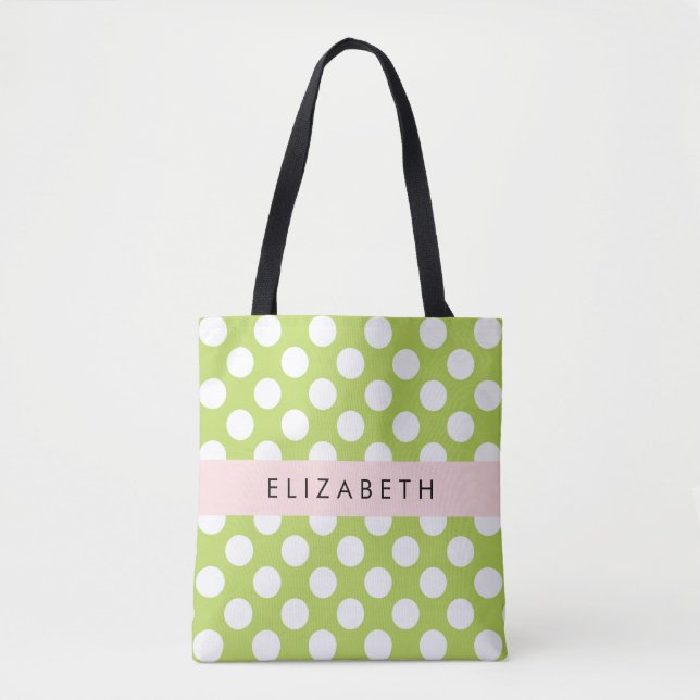 Green Polka Dots, Polka Dot Pattern, Ihr Name (Vorderseite)