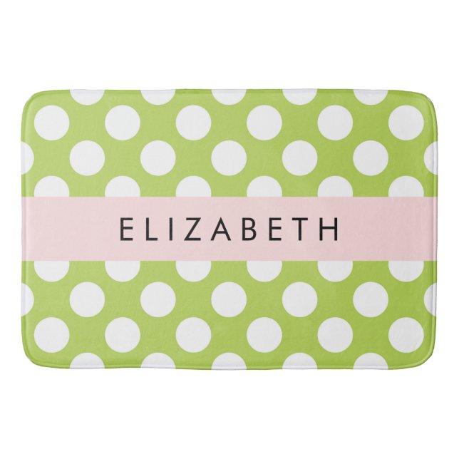 Green Polka Dots, Polka Dot Pattern, Ihr Name Badematte (Vorderseite)