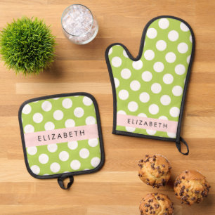 Green Polka Dots, Polka Dot Pattern, Ihr Name Ofenhandschuh & Topflappen-Set