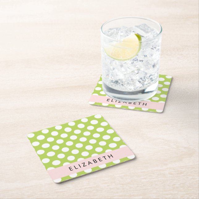 Green Polka Dots, Polka Dot Pattern, Ihr Name Rechteckiger Pappuntersetzer (Vor Ort)