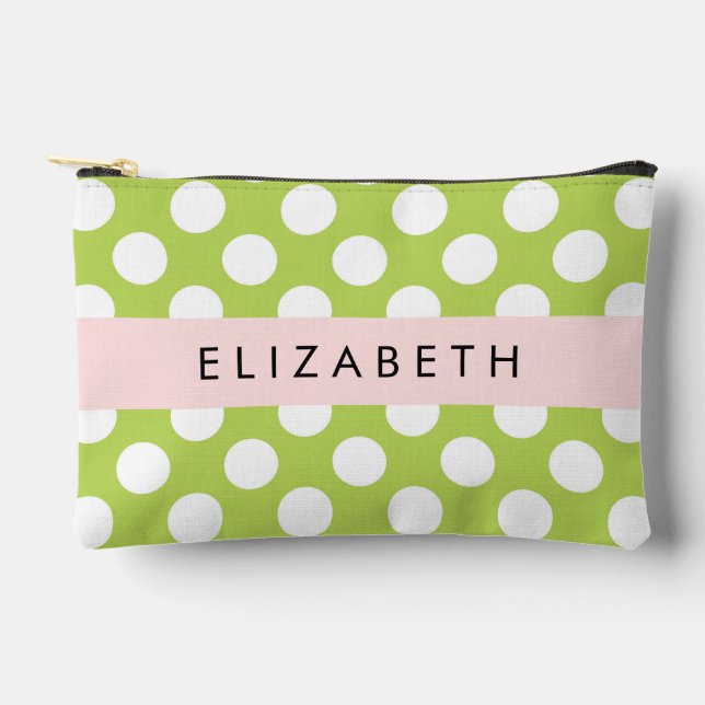 Green Polka Dots, Polka Dot Pattern, Ihr Name Zubehörtasche (Vorderseite)