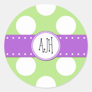 Green Polka Dots, Polka Dot Pattern, Monogramm Runder Aufkleber