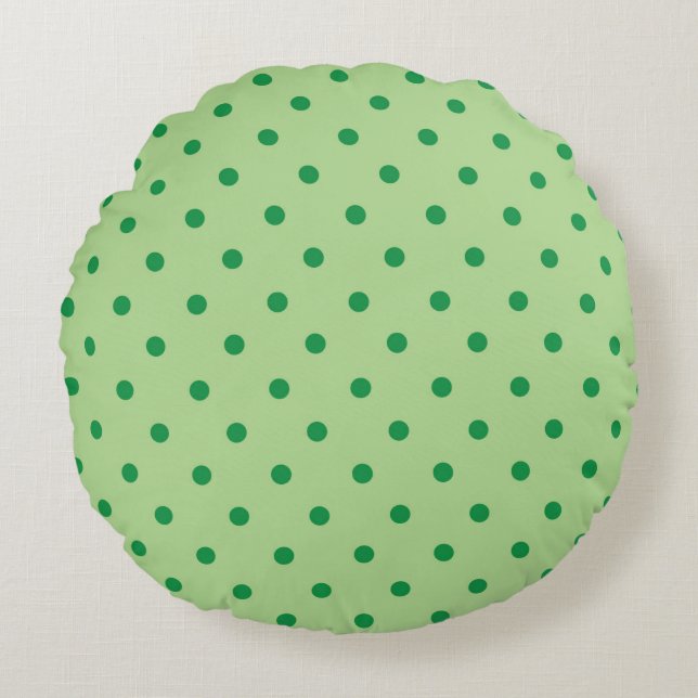 Green Polka Dots Round Pillow Rundes Kissen (Vorderseite)