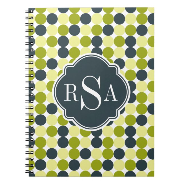 Green Polka Dots und Blue Monogram Notizblock (Vorderseite)