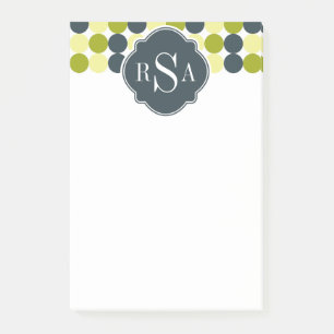 Green Polka Dots und Blue Monogram Post-it Klebezettel