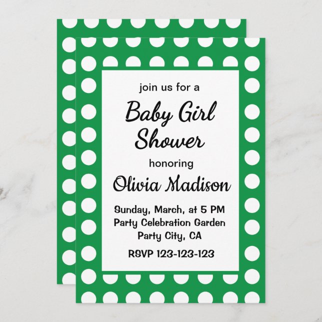 Green Polka macht Mutter zum Niedlichen Baby Girl  Einladung (Vorne/Hinten)