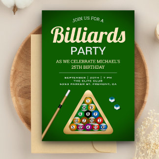 Green Pool Table Billiard Snooker Geburtstagsparty Einladung
