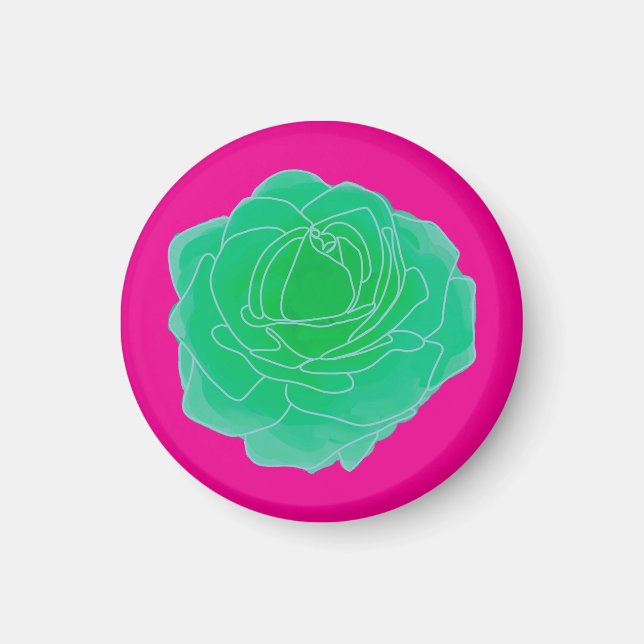 Green Pop Art Rose Magnet (Vorne)