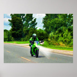 Green Powerbike Highway Ride Art Poster