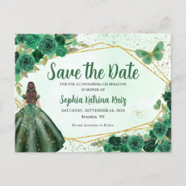 Green Princess Floral Quinceñera Save the Date Postkarte