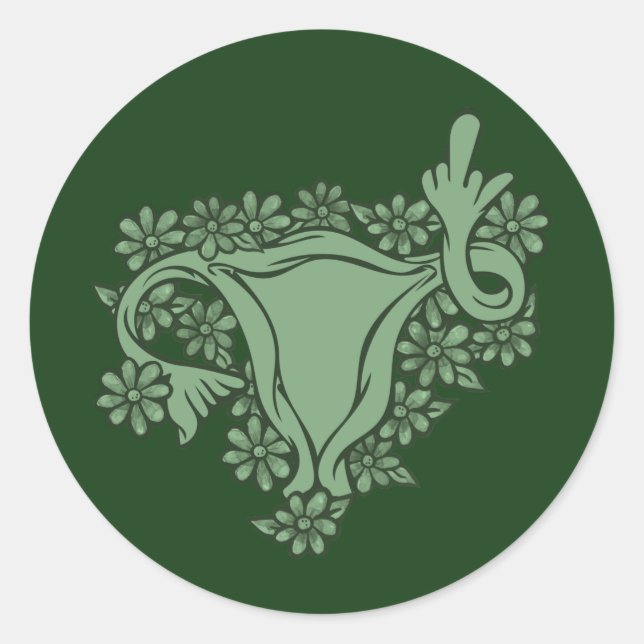 Green Pro Choice Protest Middle Finger Uterus Runder Aufkleber (Vorderseite)