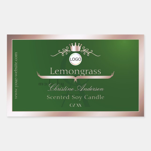 Green Product Label Rose Gold Frame Logo Monogram Rechteckiger Aufkleber (Vorderseite)