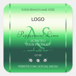 Green Product Labels Rhinestones Monogram und Logo Quadratischer Aufkleber