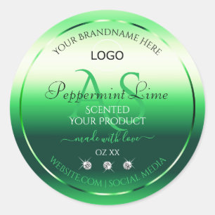Green Product Labels Rhinestones Monogram und Logo Runder Aufkleber