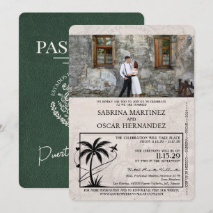 Green Puerta Vallarta Passport Wedding Einladung