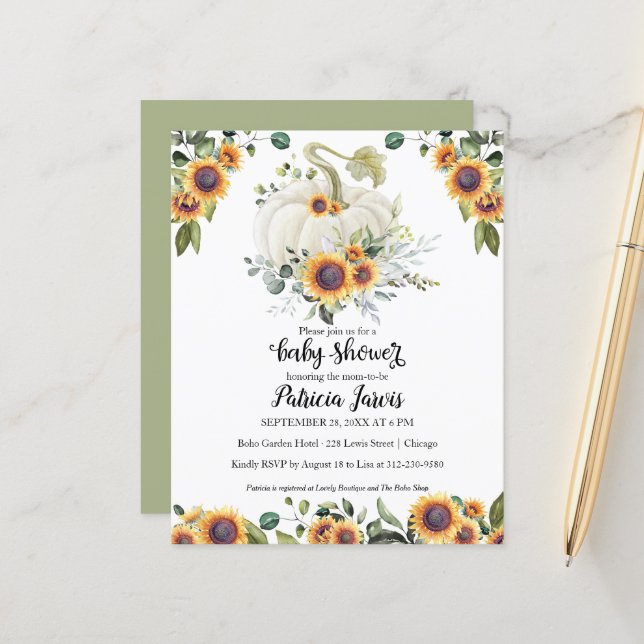 Green Pumpkin Budget Baby Dusche Einladung (Vorderseite/Rückseite Beispiel)