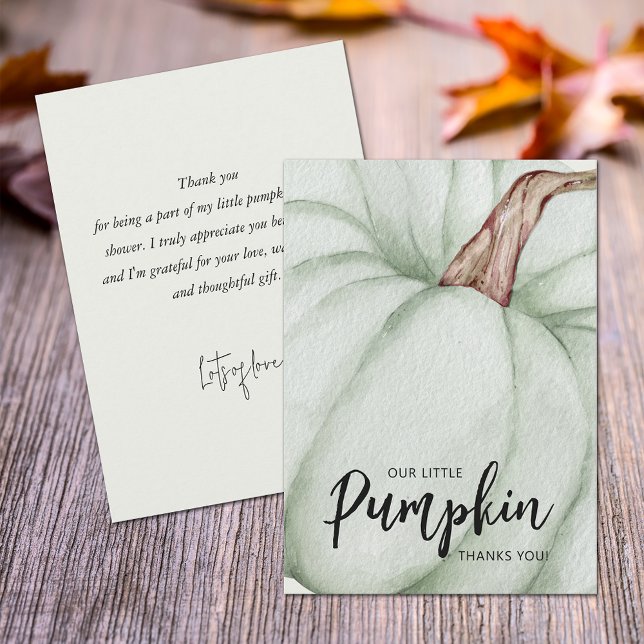 Green Pumpkin Fall Babydusche Flat Dankeskarte (Green pumpkin baby shower flat thank you cards feature your message on the back.)
