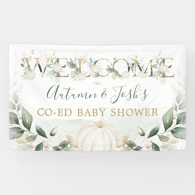Green Pumpkin Fall Coed Baby Dusche Willkommen Banner (Horizontal)