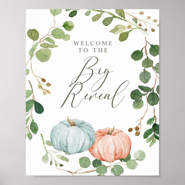 Green Pumpkin Gender Reveal Fall Willkommenszeiche Poster (Vorne)