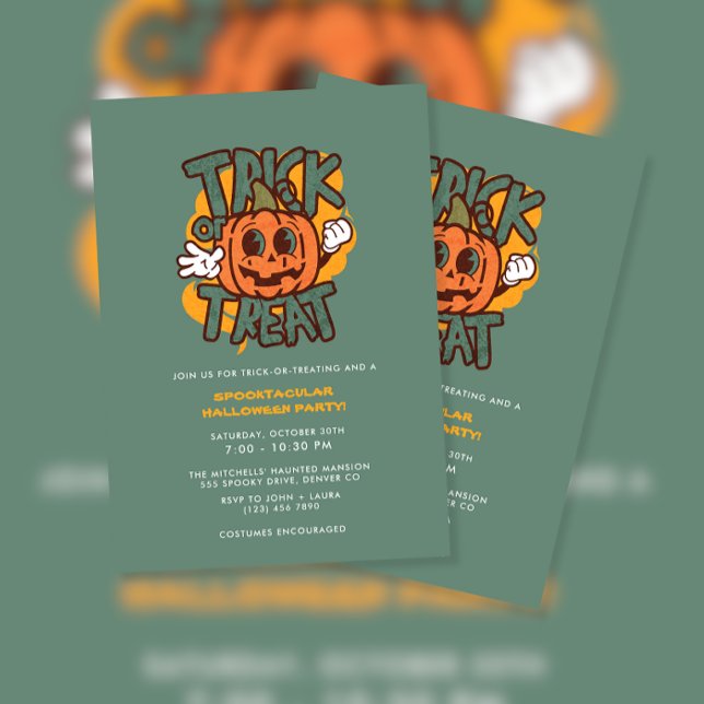 Green & Pumpkin Trick oder Treat Halloween-Party Einladung (Von Creator hochgeladen)