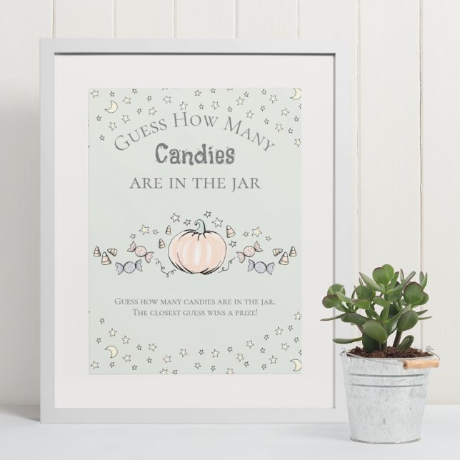 Green Pumpkin Wie viele Candies Baby Duschgame Poster (Elegant & Whimsical Fall Baby Shower Game Poster. Frame Not Included. Hand-Drawn Pumpkin Drawing.)