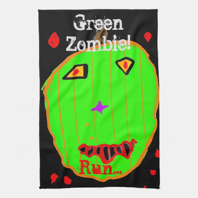 Green Pumpkin Zombie Run Halloween Küchentücher (Vertikal)
