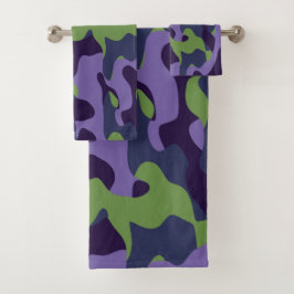 Green Purple and Blue Camo abstract Badhandtuch Set
