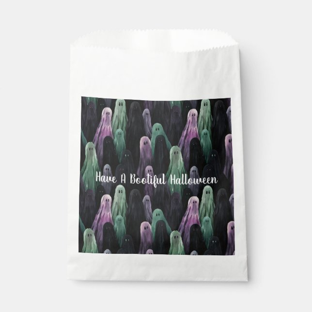 Green Purple Black Ghosts Bootiful Halloween Geschenktütchen (Vorderseite)