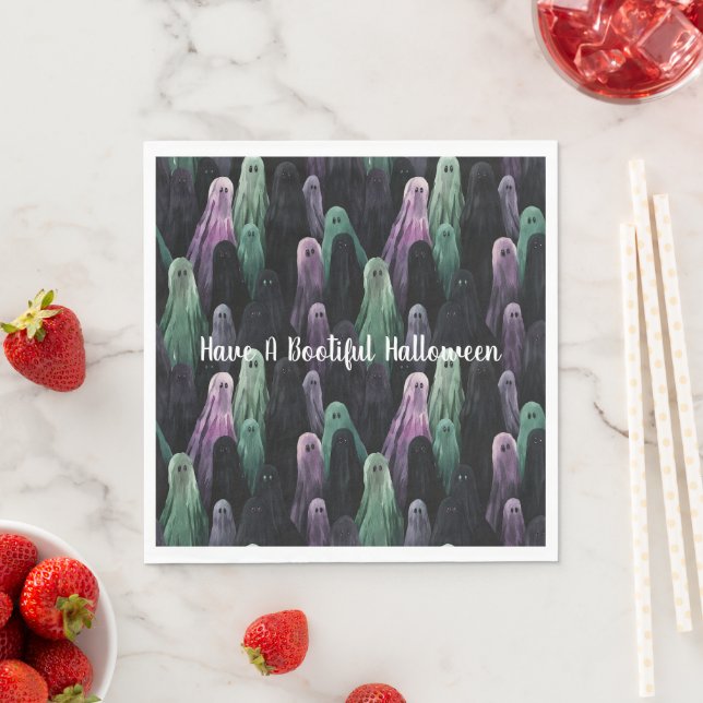 Green Purple Black Ghosts Bootiful Halloween Serviette (Beispiel)