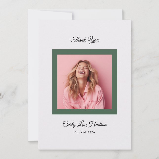 Green Purple Minimal High School Photo Grad Dankeskarte (Vorderseite)