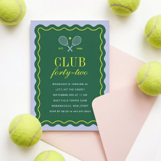 Green + Purple Tennisclub Erwachsenen-Geburtstagsf Einladung
