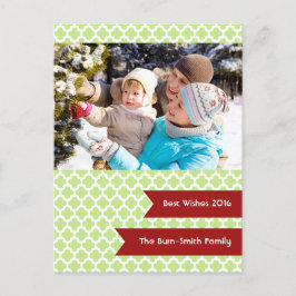Green Quatrefoil Foto Holiday Postkarte