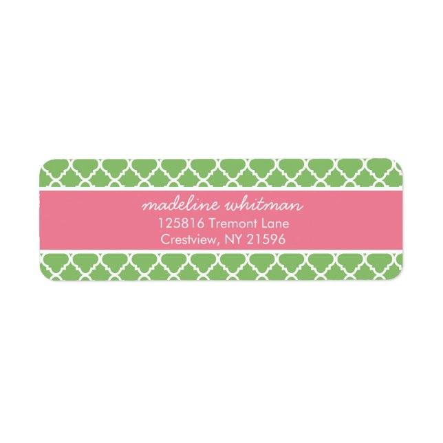 Green Quatrefoil Pink and Green | Preppy Address (Vorne)