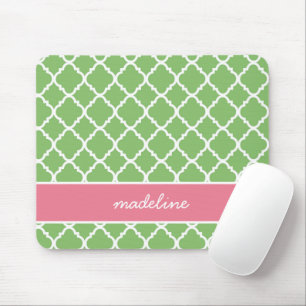 Green Quatrefoil Rosa und grüne Preppy Mousepad