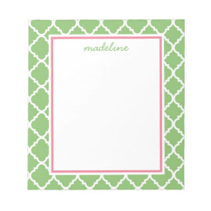 Green Quatrefoil   Rosa und grüne Preppy Notizblock