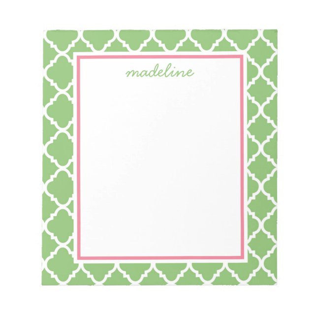 Green Quatrefoil | Rosa und grüne Preppy Notizblock (Vorderseite)