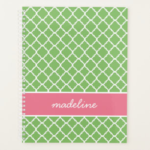 Green Quatrefoil   Rosa und grüne Preppy Plane Planer