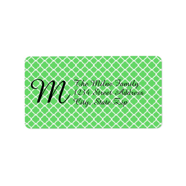 Green Quatrefolie Monogram - Adressetiketten (Vorne)