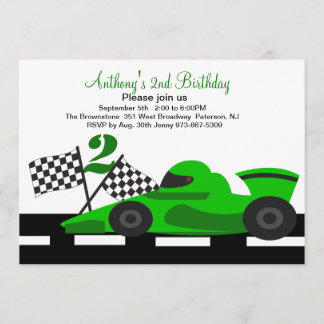 Green Race Car Boys 2. Geburtstag Einladung