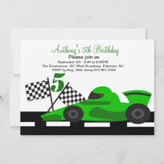Green Race Car Boys 5. Geburtstag Einladung