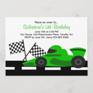 Green Race Car Boys zum Geburtstag Einladung