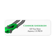 Green Race Car | Kids Custom Return Address Label