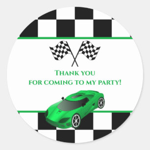 Green Race Car KINDERGEBURTSTAG GASTGESCHENK Runder Aufkleber