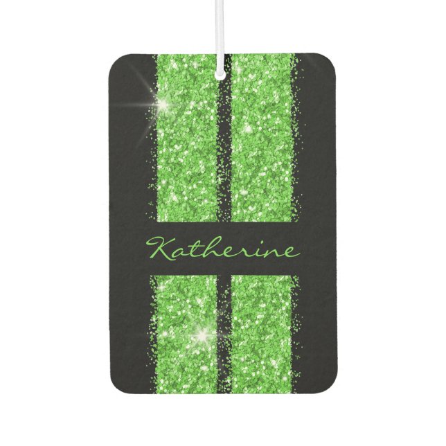 Green Race Stripe Sparkle Glitzer Personalisiertes Autolufterfrischer (Vorderseite)