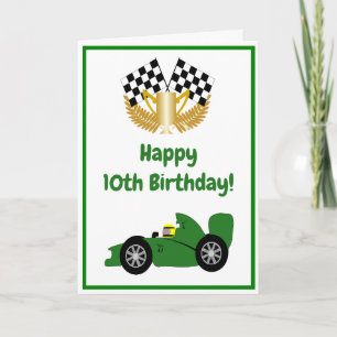 Green Racing Car Personalisiert 10. Geburtstag Karte